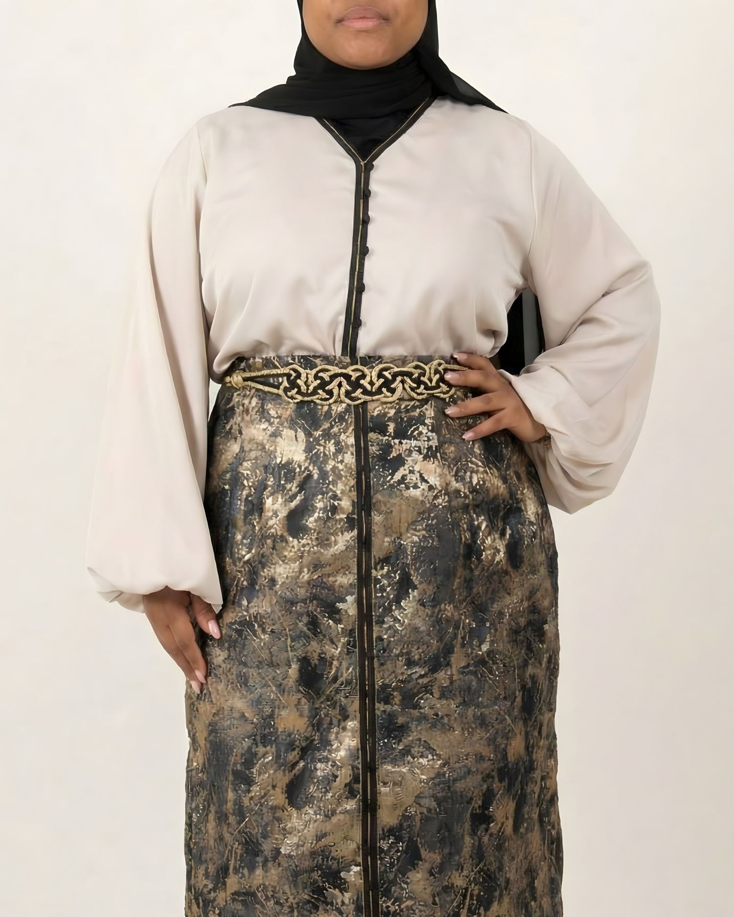 Ensemble jupe brocart Noir – Style Caftan