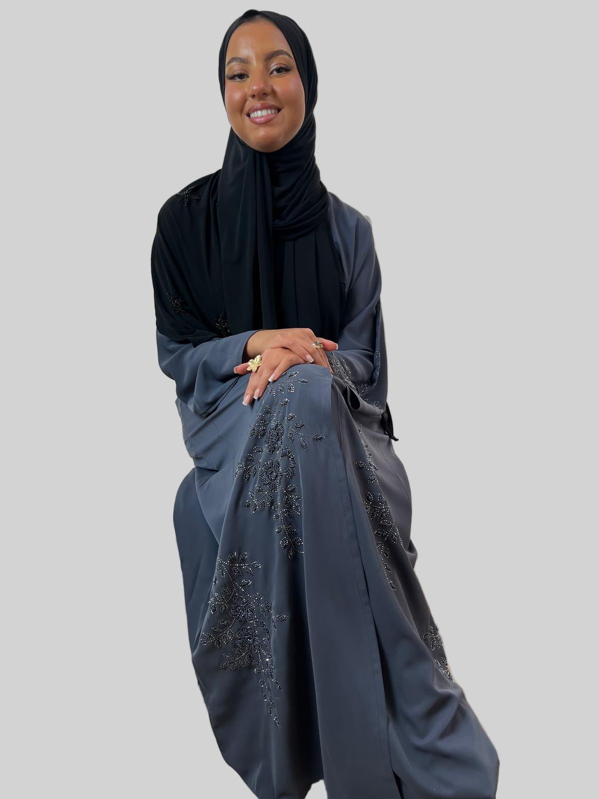 Abaya Yasmina Gris Azur - MonHijab.fr