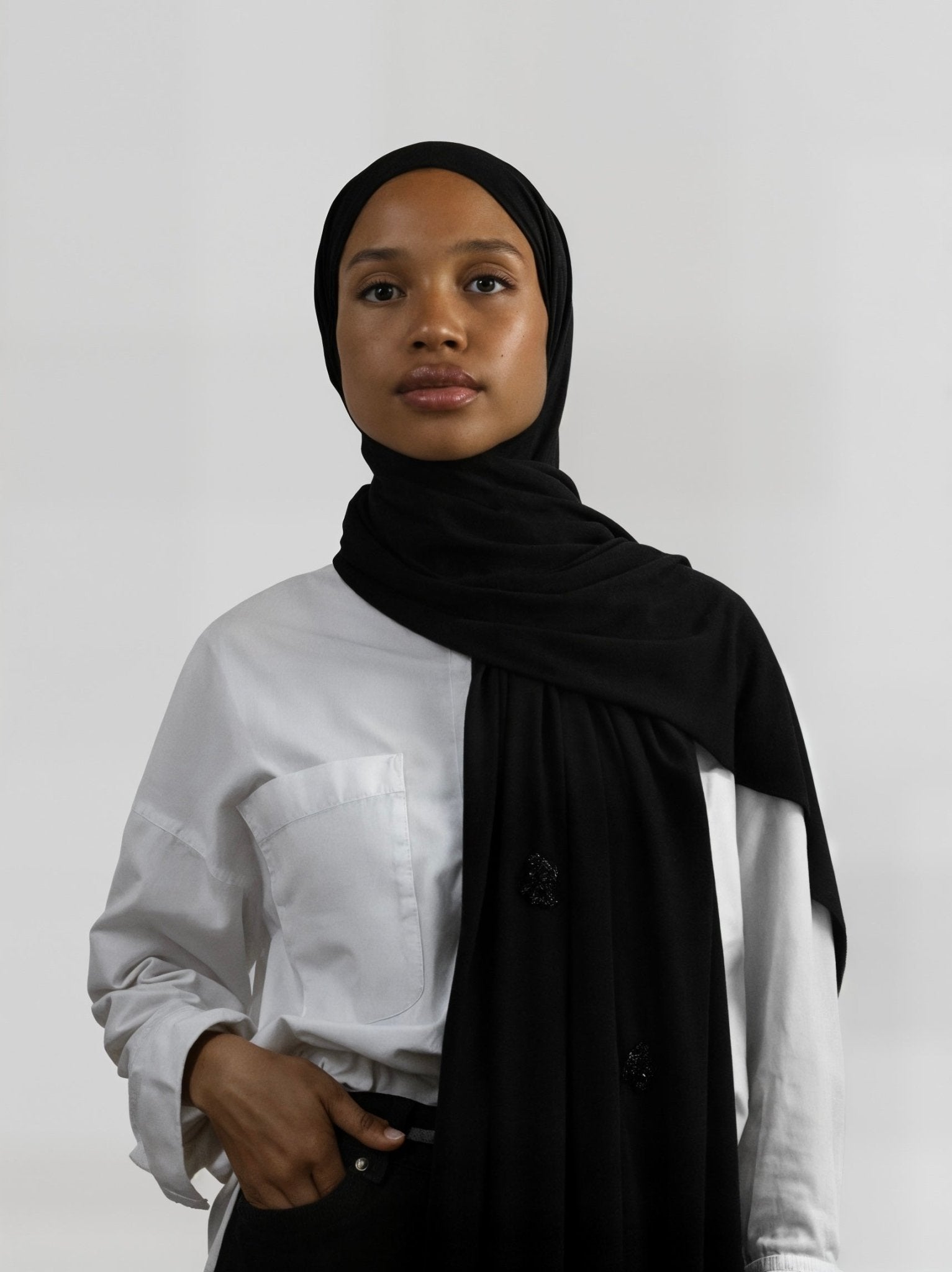 Hijab Jersey Crystal Luxe - Noir N°1 - MonHijab.fr