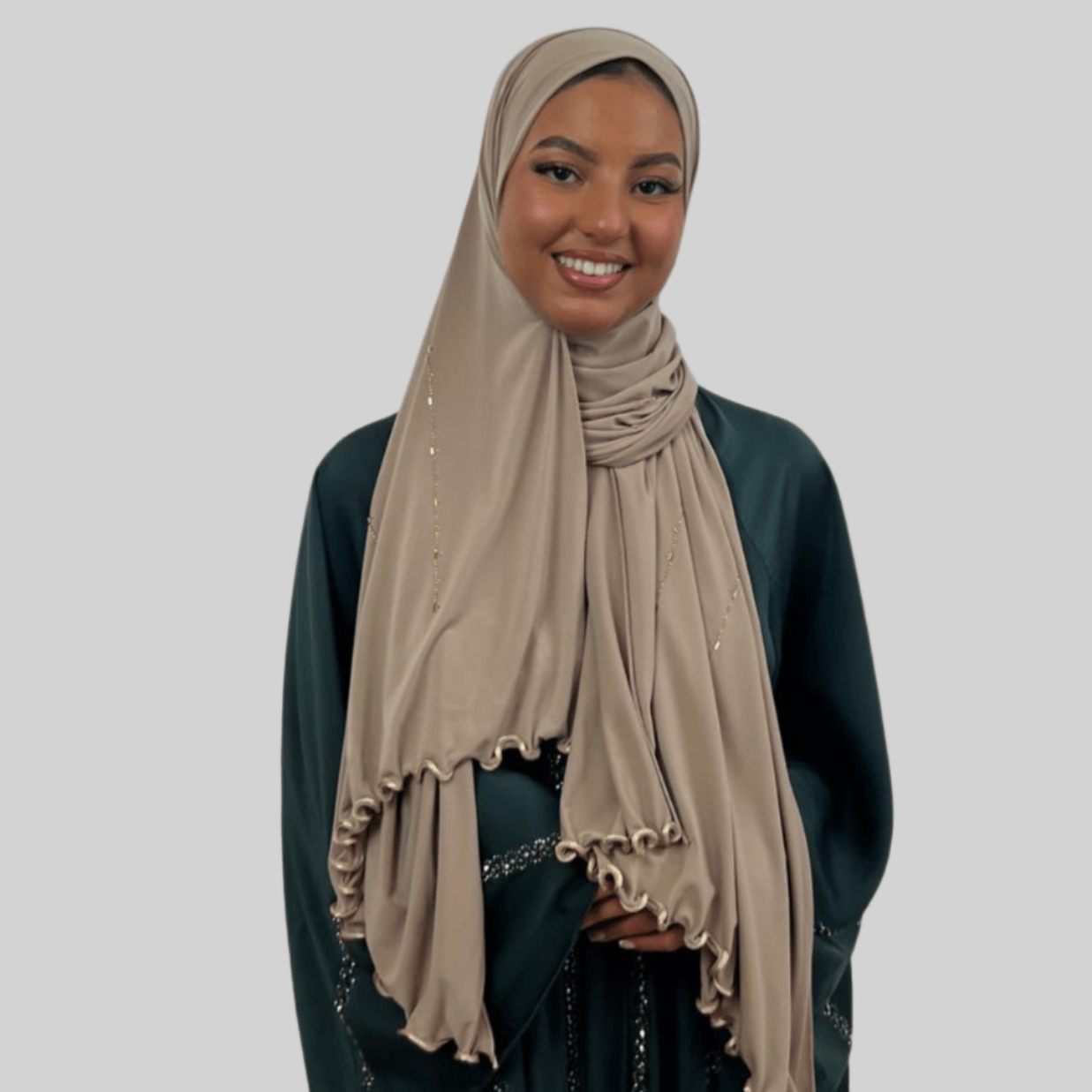 Hijab Jersey Premium Strass Diamants 2 – Beige Foncé N°5 - MonHijab.fr