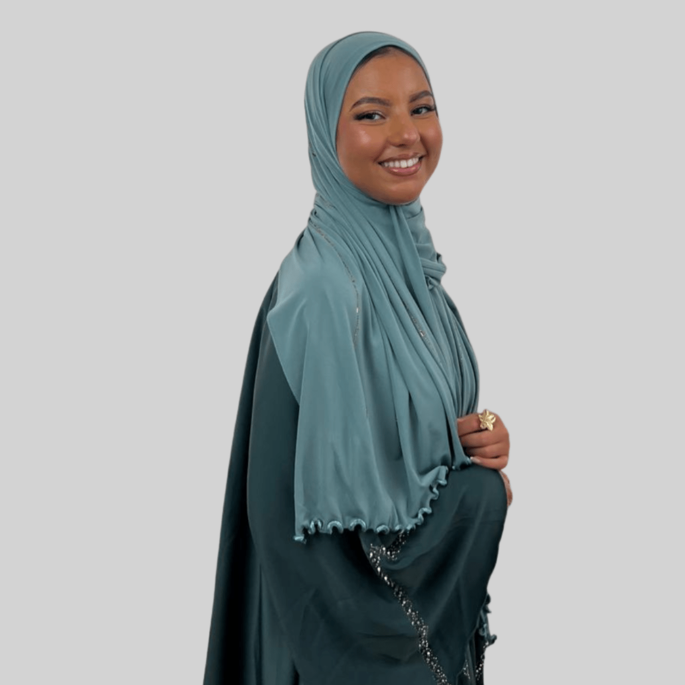 Hijab Jersey Premium Strass Diamants 2 – Vert d'Eau N°4 - MonHijab.fr