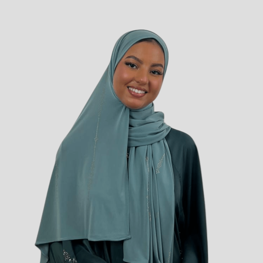 Hijab Jersey Premium Strass Grains 1 – Vert d'Eau N°4 - MonHijab.fr