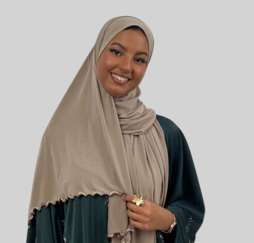 Hijab Jersey Premium Strass Rayures 4 – Beige Foncé N°5 - MonHijab.fr