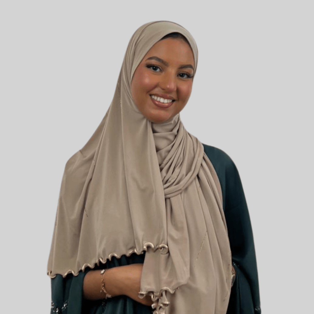Hijab Jersey Premium Strass Rayures 4 – Beige Foncé N°5 - MonHijab.fr