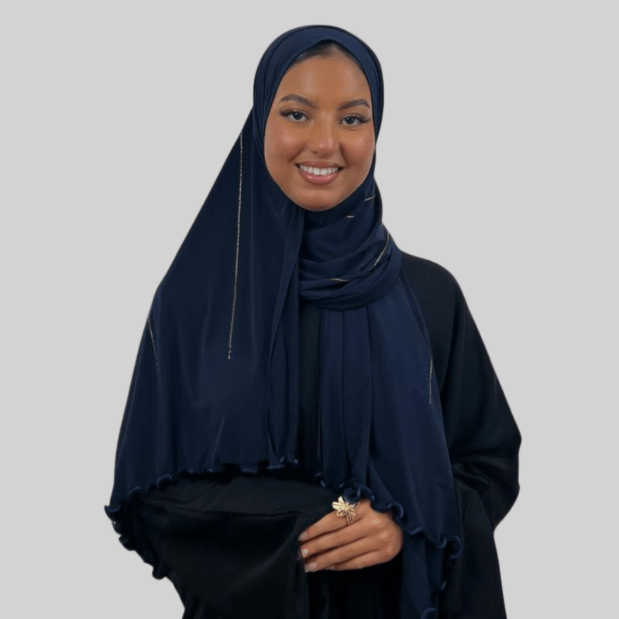 Hijab Jersey Premium Strass Rayures 4 – Bleu Marine N°2 - MonHijab.fr