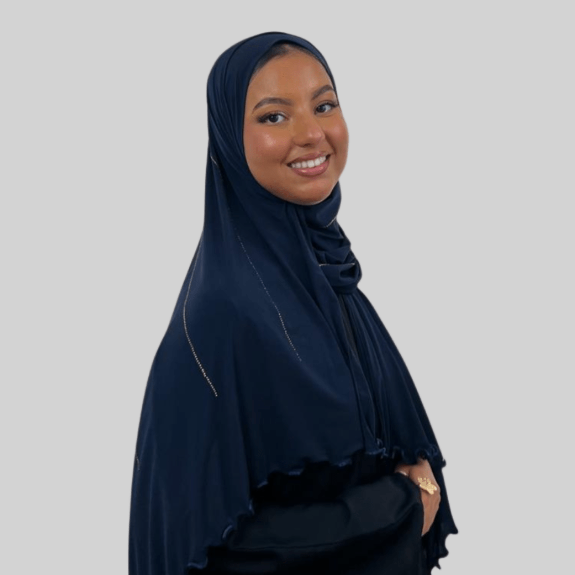 Hijab Jersey Premium Strass Rayures 4 – Bleu Marine N°2 - MonHijab.fr