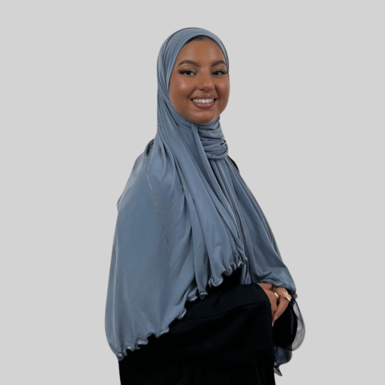 Hijab Jersey Premium Strass Rayures 4 – Gris N°6 - MonHijab.fr