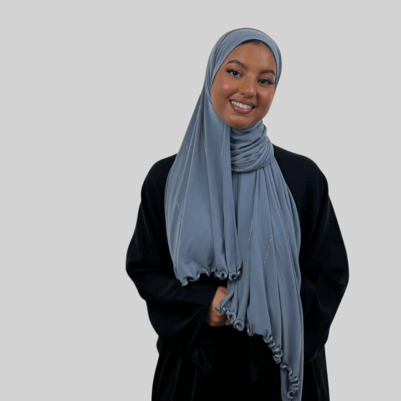 Hijab Jersey Premium Strass Rayures 4 – Gris N°6 - MonHijab.fr