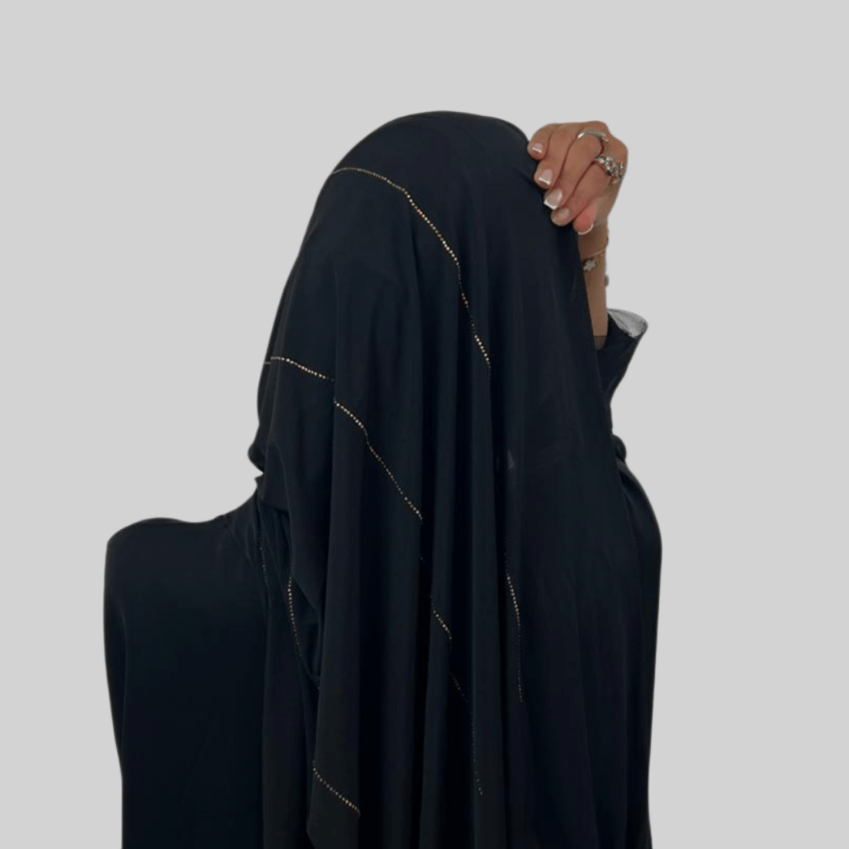 Hijab Jersey Premium Strass Rayures 4 – Noir N°1 - MonHijab.fr