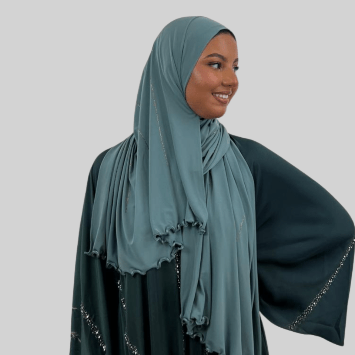Hijab Jersey Premium Strass Rayures 4 – Vert d'Eau N°4 - MonHijab.fr