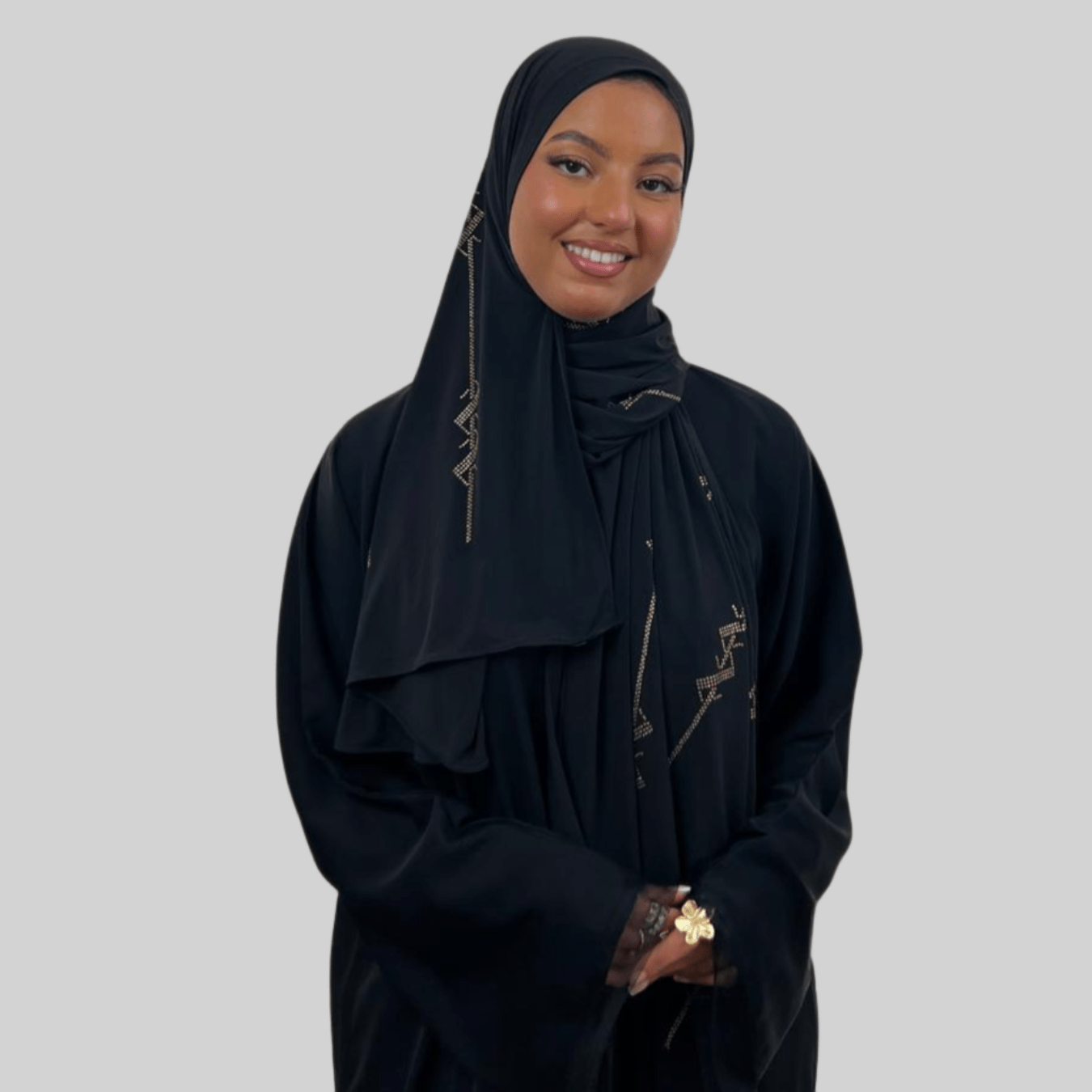 Hijab Jersey Premium Strass Spirales 3 – Noir N°1 - MonHijab.fr