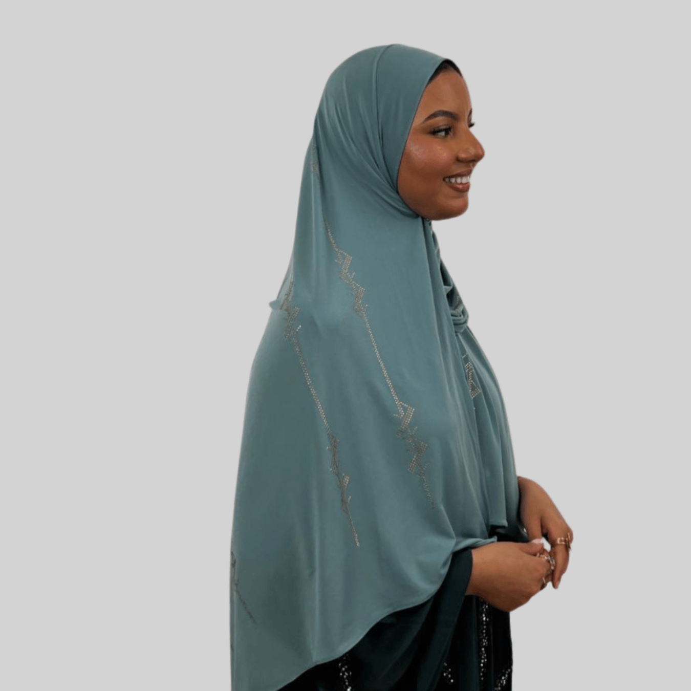 Hijab Jersey Premium Strass Spirales 3 – Vert d'Eau N°4 - MonHijab.fr