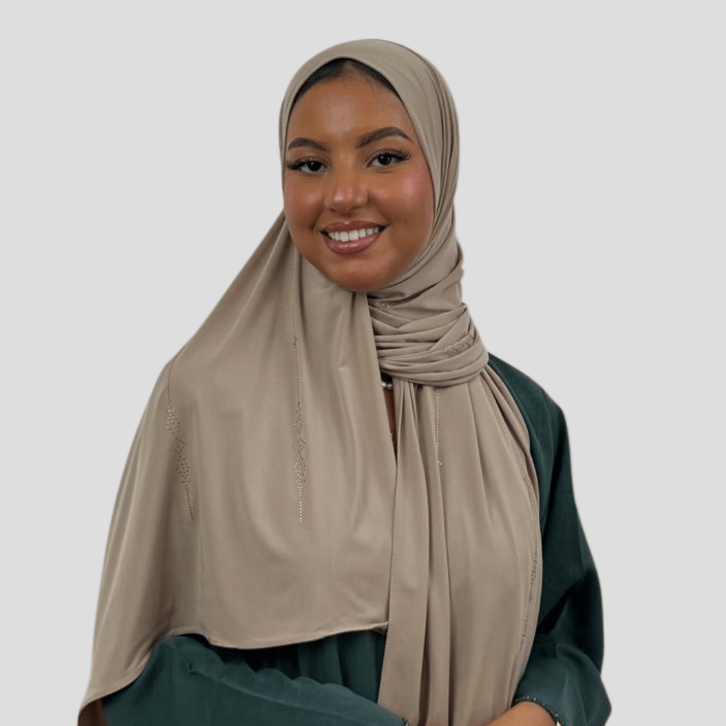 Hijab Jersey Premium Strass Grains 1 – Beige Foncé N°5 - MonHijab.fr