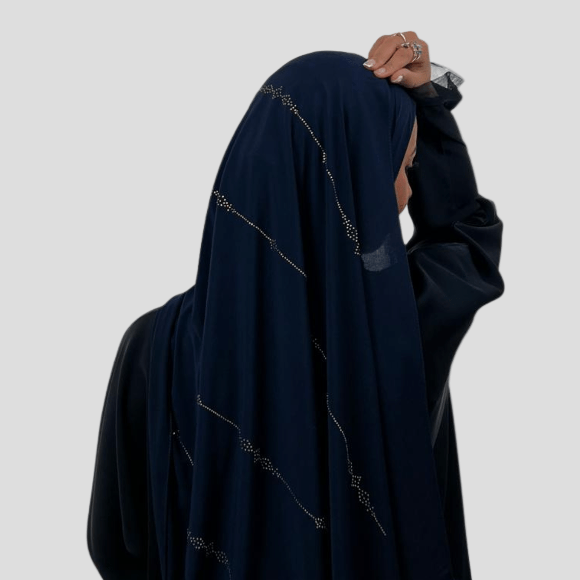 Hijab Jersey Premium Strass Grains 1 – Bleu Marine N°2 - MonHijab.fr