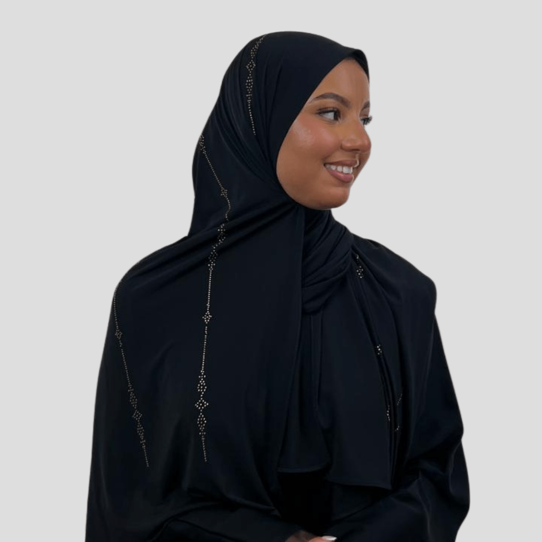 Hijab Jersey Premium Strass Grains 1 – Noir N°1 - MonHijab.fr