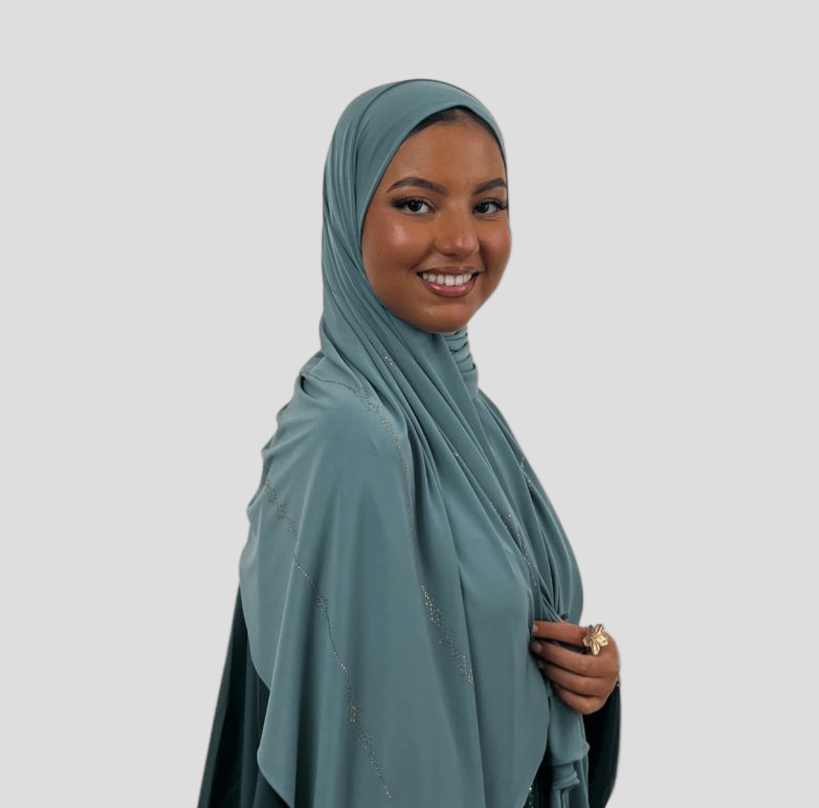 Hijab Jersey Premium Strass Grains 1 – Vert d'Eau N°4 - MonHijab.fr