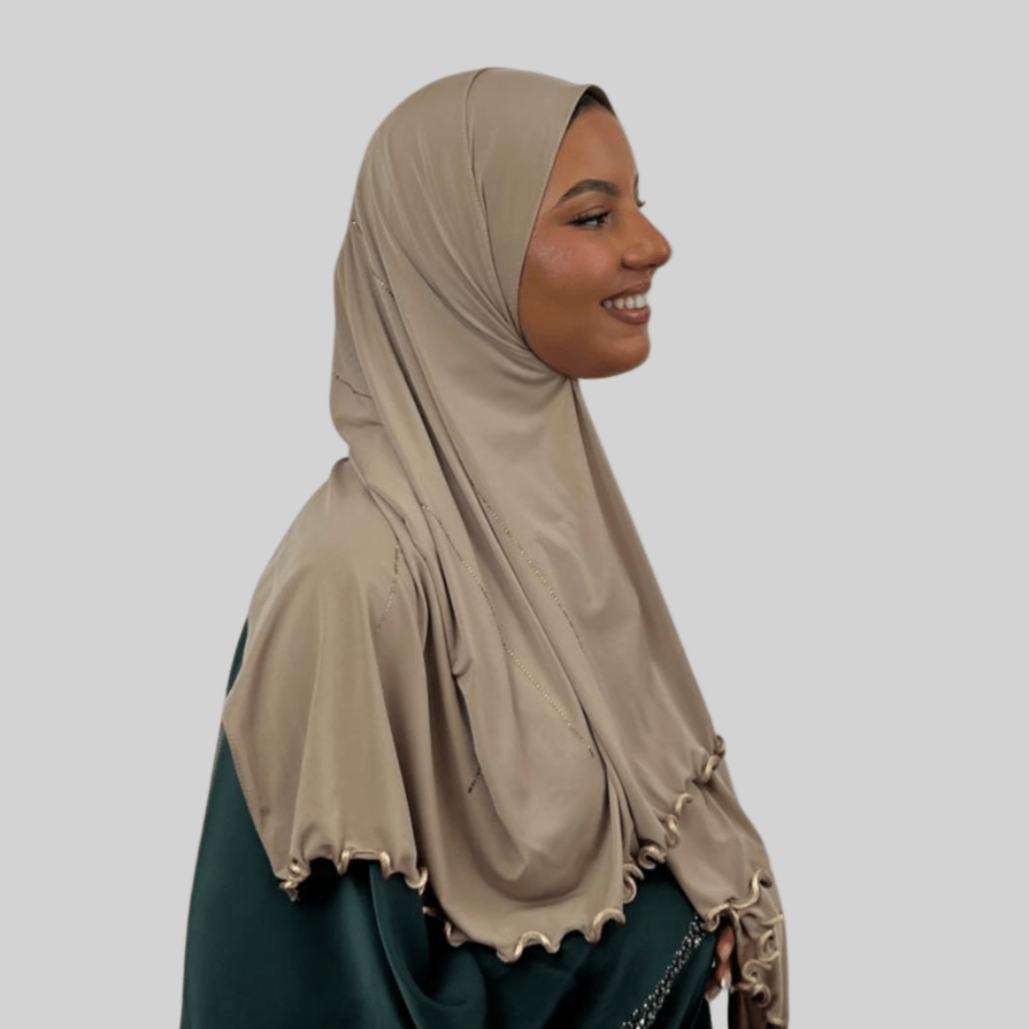 Hijab Jersey Premium Strass Rayures 4 – Beige Foncé N°5 - MonHijab.fr