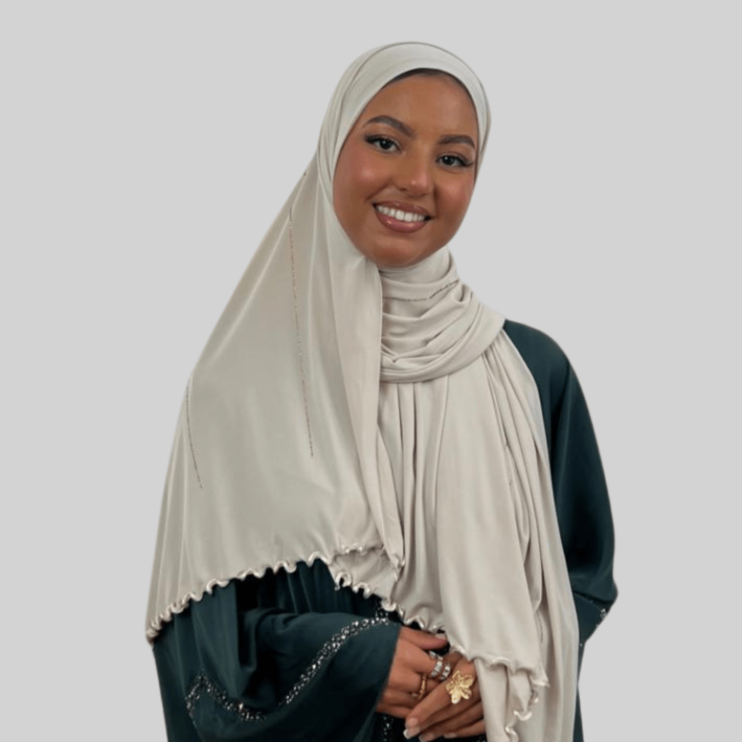 Hijab Jersey Premium Strass Rayures 4 – Beige N°3 - MonHijab.fr
