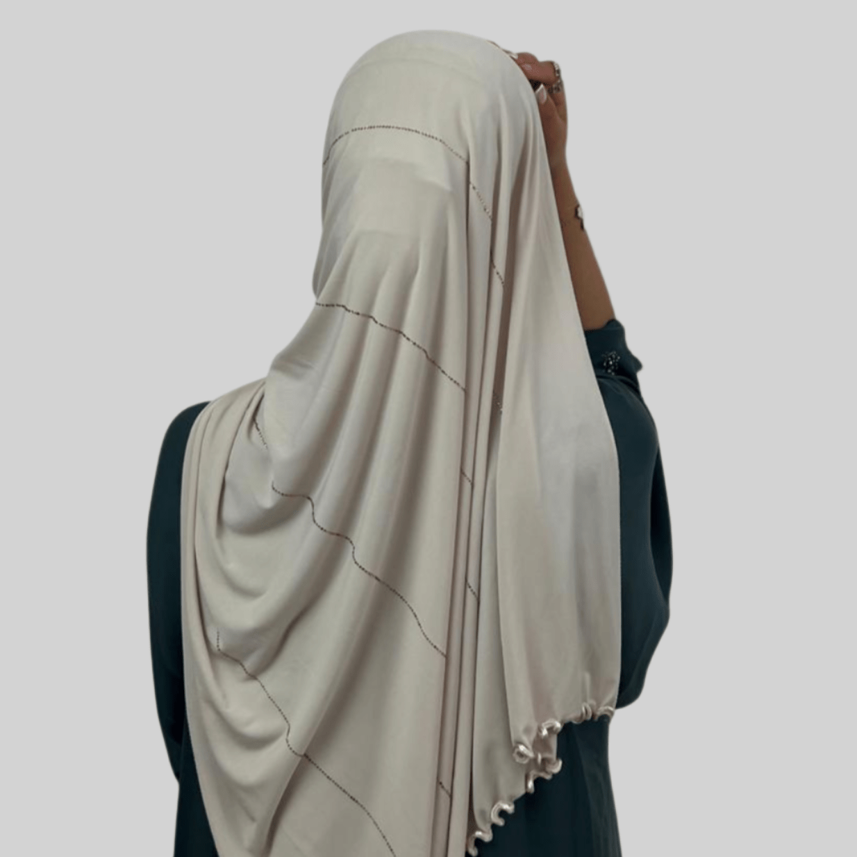 Hijab Jersey Premium Strass Rayures 4 – Beige N°3 - MonHijab.fr