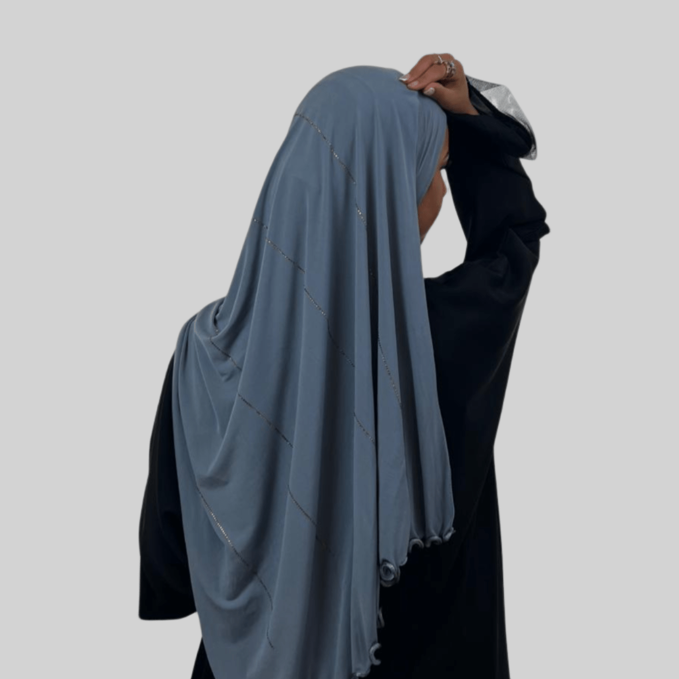 Hijab Jersey Premium Strass Rayures 4 – Gris N°6 - MonHijab.fr