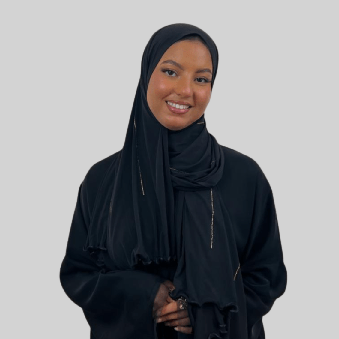 Hijab Jersey Premium Strass Rayures 4 – Noir N°1 - MonHijab.fr