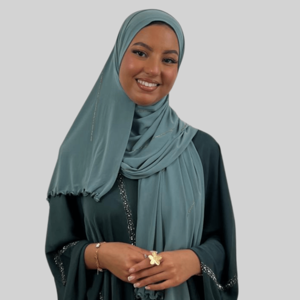 Hijab Jersey Premium Strass Rayures 4 – Vert d'Eau N°4 - MonHijab.fr