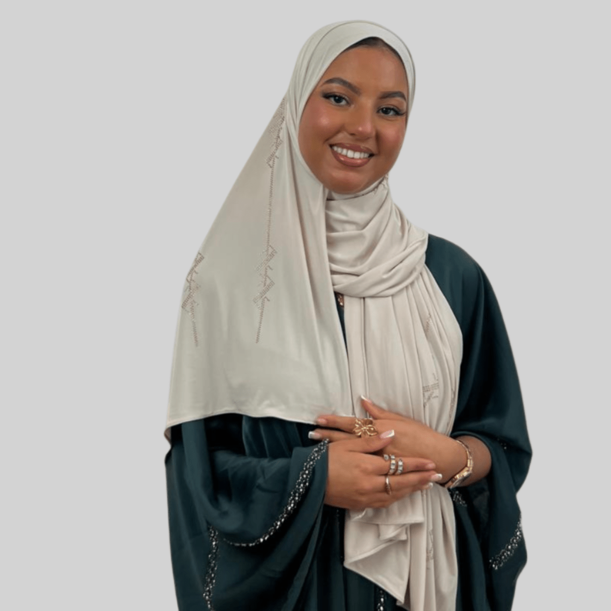 Hijab Jersey Premium Strass Spirales 3 – Beige N°3 - MonHijab.fr