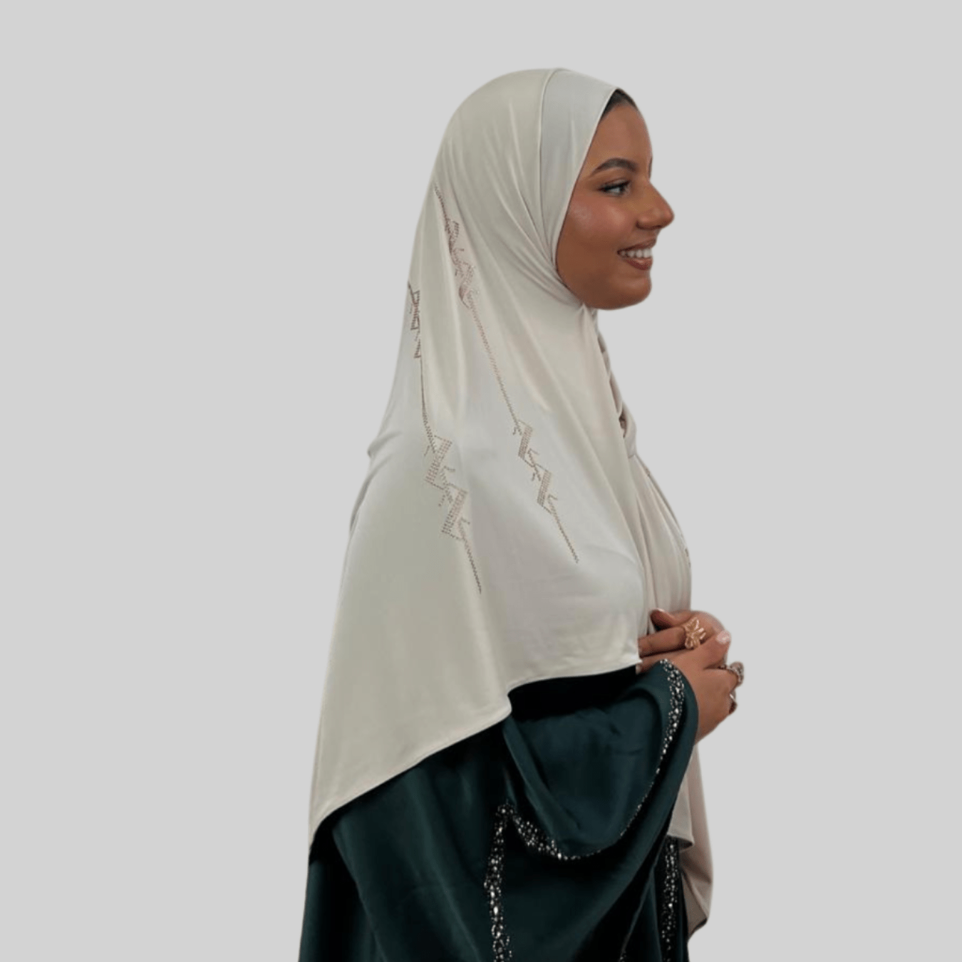 Hijab Jersey Premium Strass Spirales 3 – Beige N°3 - MonHijab.fr