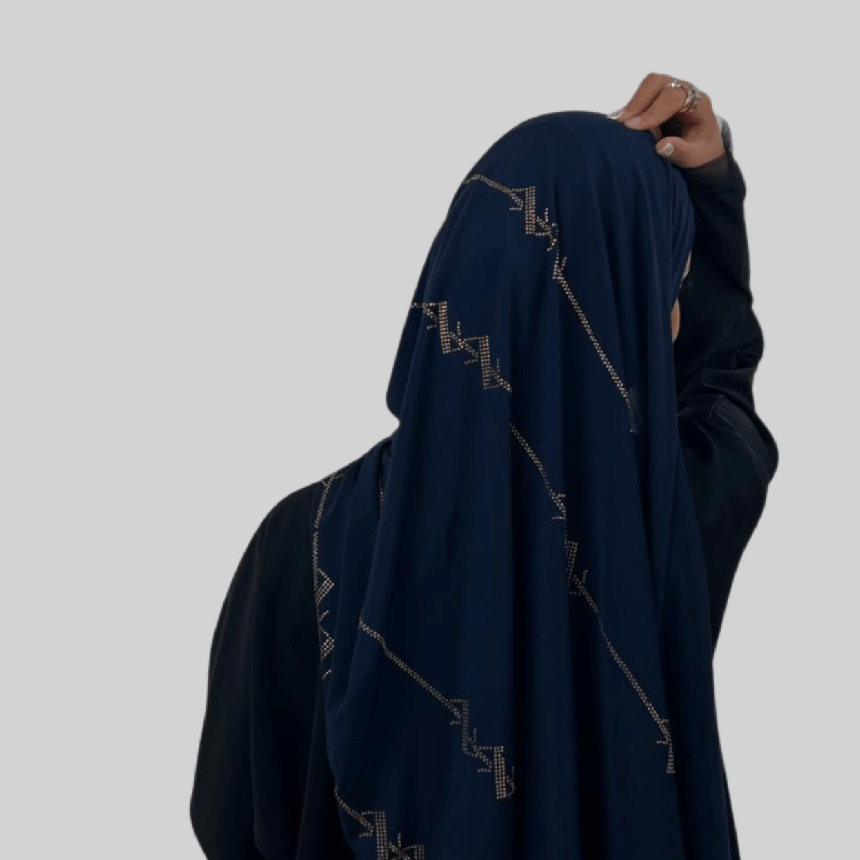 Hijab Jersey Premium Strass Spirales 3 – Bleu Marine N°2 - MonHijab.fr