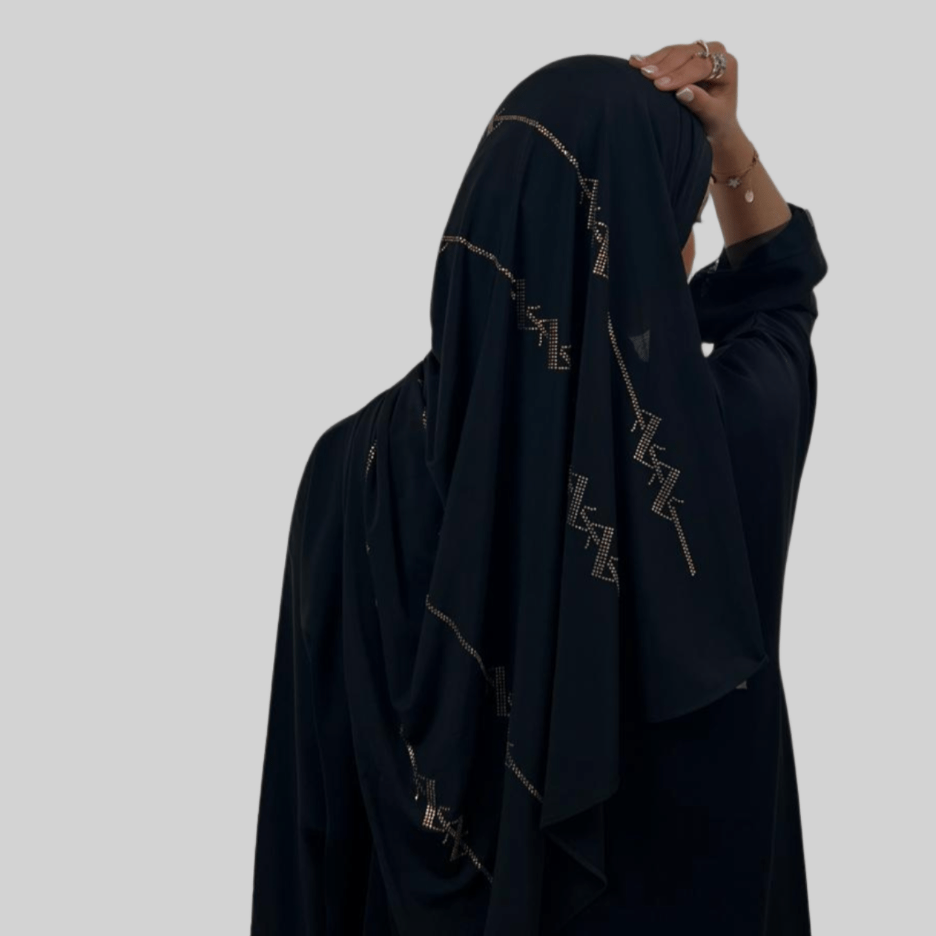 Hijab Jersey Premium Strass Spirales 3 – Noir N°1 - MonHijab.fr